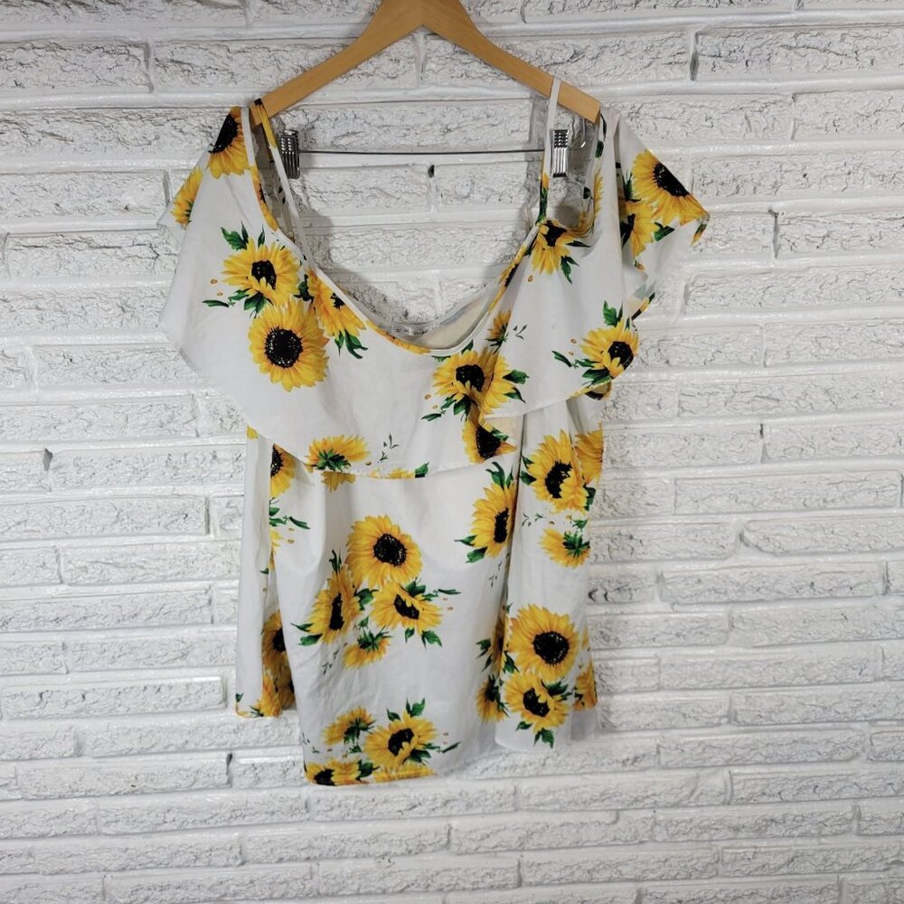 Rose Gal Womens Top 5X Plus Cold Shoulder Sunflowers Adjustable Straps FLO37E